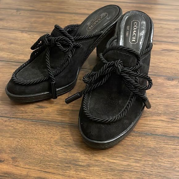 Coach Jenn Size 7.5 Black Suede Corded Mules - Picture 1 of 10